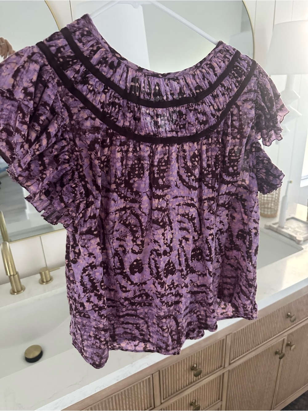 Ulla Johnson Purple Printed Ruffled Sleeve Blouse